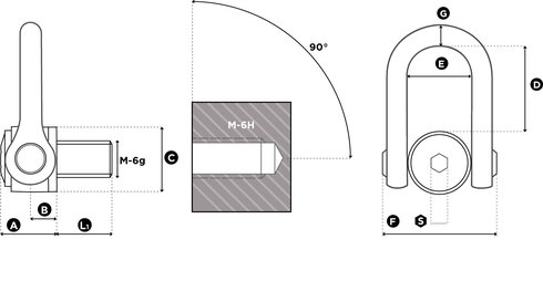 Scheme of a double swivel shackle stainless steel ring 