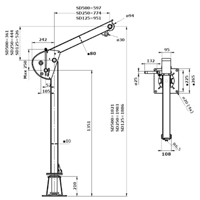 Gebuwin Davit-puominostimet 125 - 500 kg