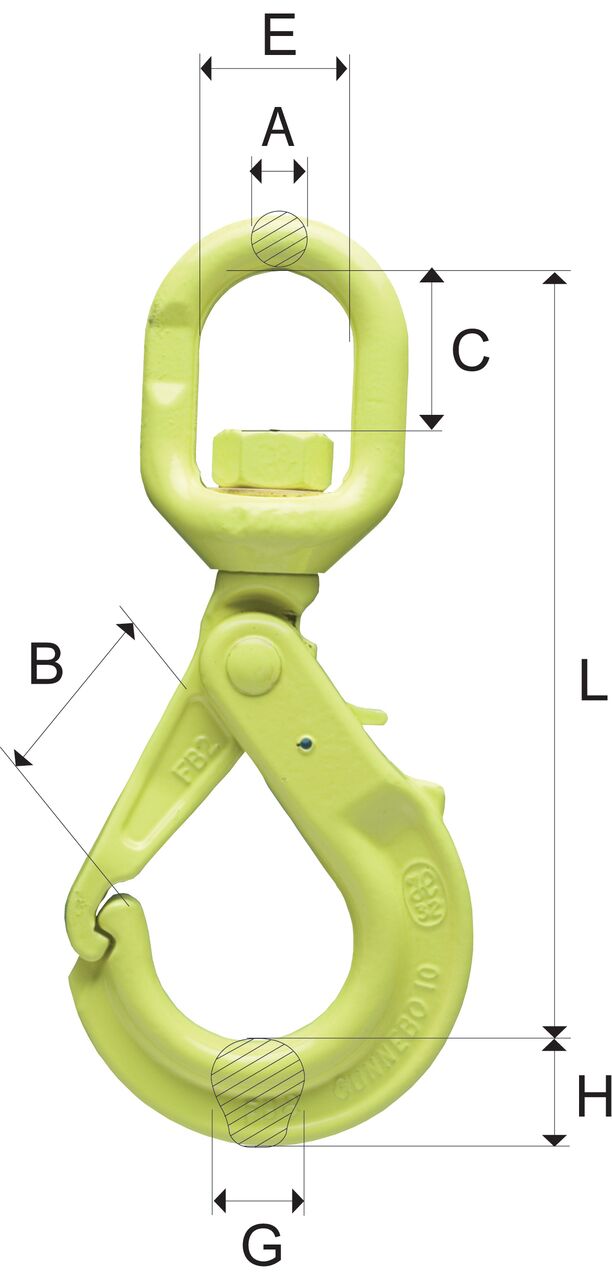 Swivel Safety Hook with Griplatch LKBK with Ball-bearing grade 10 in alloy steel.
