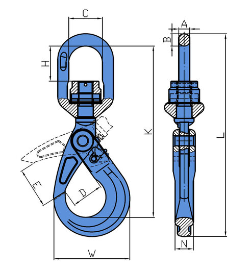 Grade 100 Eye Self-Locking Hook with Ball Bearing Swivel blueprint