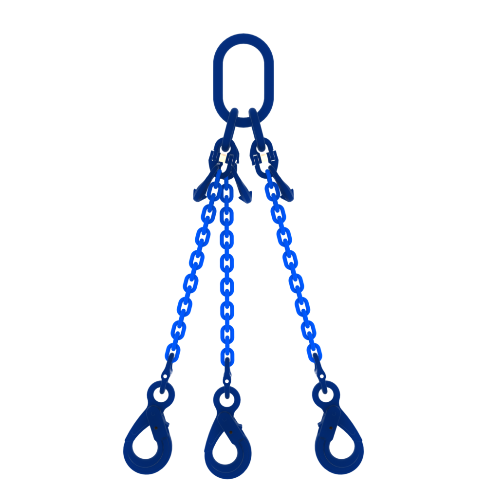 Chain sling 3-legs with safety hooks and grab hooks, grade 100