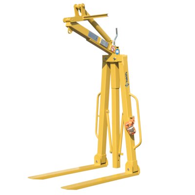 Foldable crane forks with automatic adjustment and self-levelling forks
